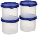 Solimo Plastic Slim Storage Container,Set of 4(285 Ml Each),Blue...