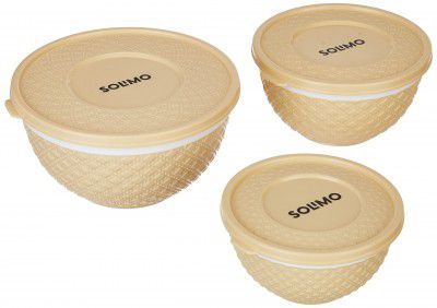 Solimo Plastic Storage Containers with Lid, 3 Pieces, Beige