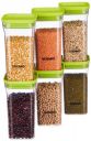Solimo Plastic Storage Jar and Container Set I Air Tight 1100 Ml Each, Set, 6, Green...
