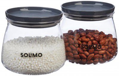 Solimo Plastic Storage Jar and Container Set 800 Ml Each, Set 2, Grey