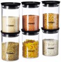 Solimo Plastic Storage Jar and Container Set I Air Tight Jar, 900 Ml Each, Set 6, Black...