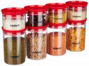 Solimo Plastic Storage Jar and Container Set Set 8 (500 ML - 4 Pieces & 900 ML - 4 Pieces), Red...