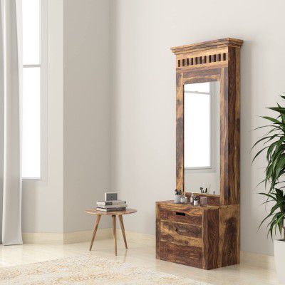 Solimo Poesy Solid Sheesham Woood Dressing Table with Storage Stool (Natural Finish)