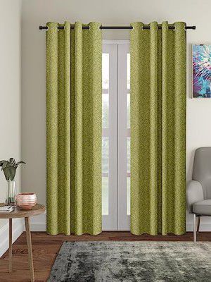 Amazon Brand - Solimo Polyester Long Crush Emboss Long Door Curtains (Pack of 2, 9 Feet, Green)