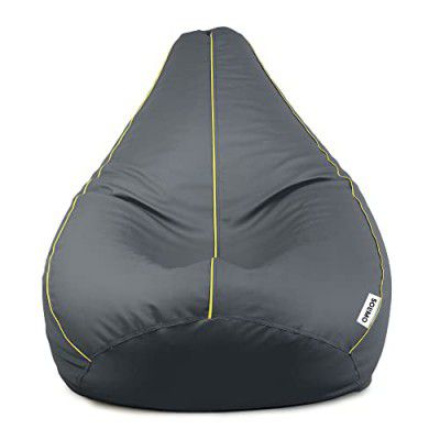 Amazon Brand - Solimo Premium Faux Leather Bean Bag, Filled with Beans | Capacity: Upto 6 Ft 3 in Height, 120 KG Weight | 3XL | Grey with Yellow Piping