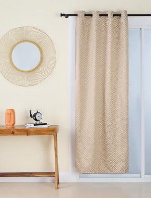 Solimo Premium Polyester Opaque Tab Top Curtains| 225 GSM | 7 Ft | Geometric Print Fabric | Easy Maintenance (Set of 2, Must), Ivory