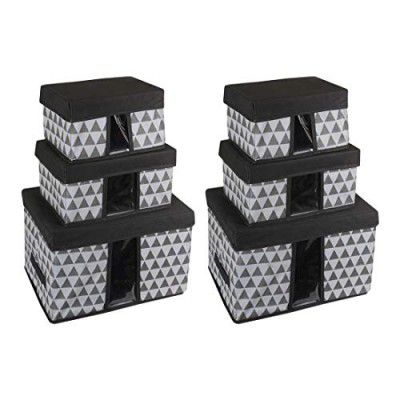 Solimo Printed Fabric Rectangular Storage Box, Set of 6, Dark Grey
