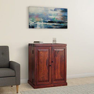 Amazon Brand - Solimo Propus Durable Bar Cabinet, with 1 Drawer and 5 Shelves (Sheesham Wood with Honey Finish)