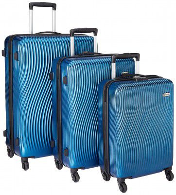 Solimo Ripple Hardside Trolley, Blue, Set of 3 (55cm + 66cm + 75cm)