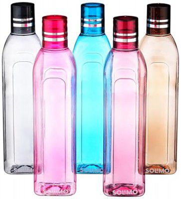 Solimo Unbreakable Round Plastic Water Bottle | Set of 5 | Multi-Colour