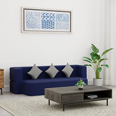 Solimo Rupton 4 Seater Foldable Sofa Cum Bed (EPE Foam with Jute Fabric, Navy Blue, 78x44x14 inches)