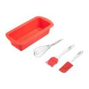 Amazon Brand - Solimo scraper, brush, whisk, cake mould Baking Set (4 pieces, Silver)...