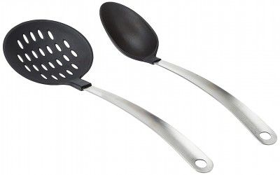 Solimo Serving Spoon & Strainer with Stainless Steel Handle, Set of 2