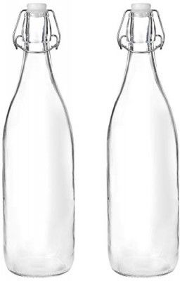 Solimo Silica Glass Bottle with Flip Cap, 1 Litre, Set of 2 (Transparent)