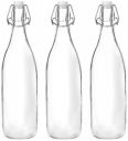 Solimo Silica Glass Bottle with Flip Cap, 1 Litre, Set of 3 (Transparent)...