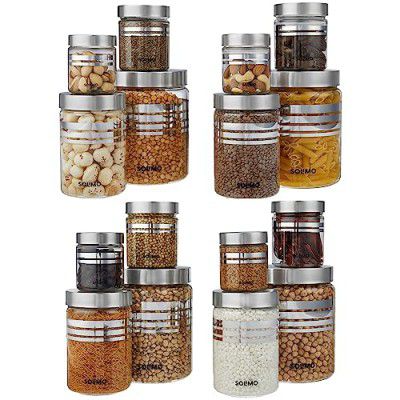 Solimo Silverline Set of 16 Jars with Steel Cap - 100% Food Grade, Airtight, Leak Proof