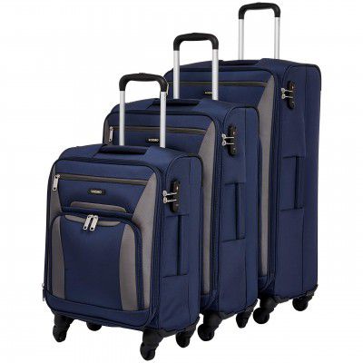 Solimo Softsided Suitcase Set with Wheels and TSA Lock (78 cm + 68.5 cm + 56.5 cm), Blue