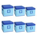 Solimo Square Fabric Storage Box with Lid Set, (Medical Blue and Royal Blue, Standard, 6 Piece)...