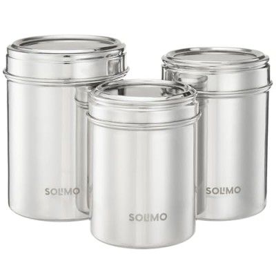 Solimo Stainless Steel Canister Set - Ubba Dabba I See-Through Canisters | BIS-Approved | 600ml, 900ml, and 1200ml, SILVER, Set Of 3