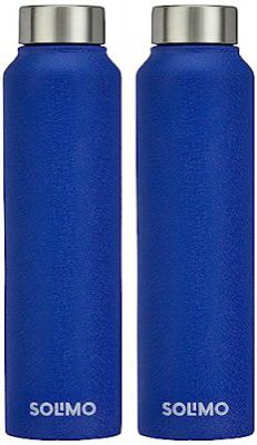 Solimo Stainless Steel Fridge Water Bottle | 1000 ml | Textured Blue Finish (Set of 2)