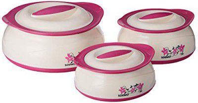 Solimo Stainless Steel Inner Casserole (Pink Silver, 450/900/1450 ml) -Set of 3