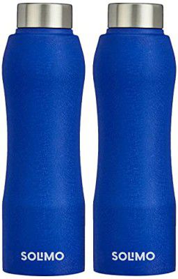 Amazon Brand - Solimo Stainless Steel Water Bottle with Hand Grip and Sipper, Set of 2 | Leak-Proof | BPA Free | 1000 ml (Blue)