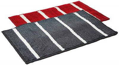 Solimo Super Soft Microfiber Anti-Skid Rectangular Bath Mat (Pack of 2, Red & Grey)
