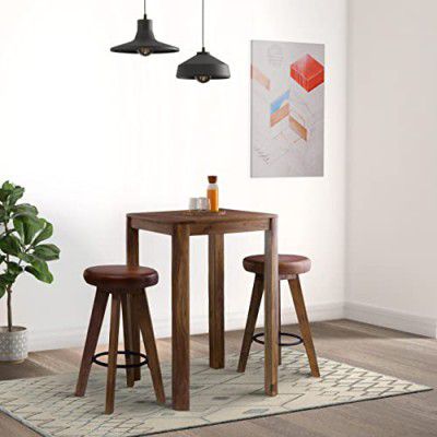 Amazon Brand - Solimo Sylus Bar Table, 2 Stools, Acacia Wood, Natural Finish
