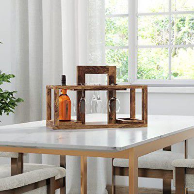 Solimo Teffler Basket Bar Trolley (Sheesham Wood, Natural Finish)