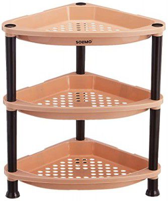 Solimo Three-Tier, Multipurpose Plastic Rack for Kitchen, Living Room, Puja Room, Children's Room, Balcony (Triangle, Beige and Brown)