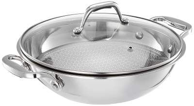 Amazon Brand - Solimo Triply Honeycomb Kadhai with Lid, 24cm