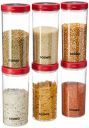 Amazon Brand - Solimo Twist & Lock Plastic Storage Container Set, 1400 ml, Set of 6, Red...