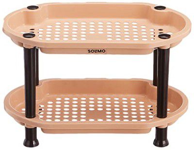 Solimo Two-Tier, Multipurpose Plastic Rack for Kitchen, Living Room, Puja Room, Children's Room, Balcony (Oval, Beige and Brown)