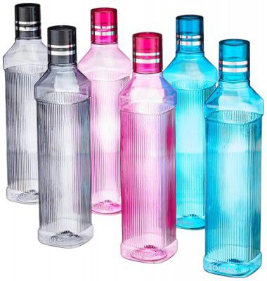 Solimo Unbreakable Round Plastic Water Bottle | Set of 6 | Multi-Colour