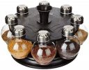 Amazon Brand - Solimo Upright Revolving Plastic Tiered Shelf Spice Rack, Round, 8 Pieces,Silver...