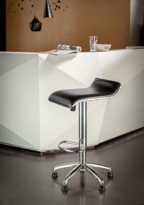 Amazon Brand - Solimo Volt Kitchen Bar Stool with Adjustable Height, Metal Base, Chrome Finish, Faux Leather Cushion, Black
