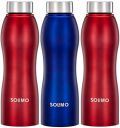 Amazon Brand - Solimo Water Bottle, Spill-Proof, Safe For Refrigerator (Stainless Steel, Set Of 3, 2 Red And 1 Blue), 1 liter...