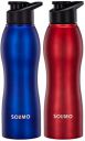 Amazon Brand - Solimo Water Bottle, (Stainless Steel With Pp Lid, Set Of 2, 1 Red And 1 Blue), 1 Liters...