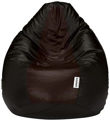 Amazon Brand - Solimo XXXL Faux Leather Bean Bag Filled With Beans (Black and Brown)