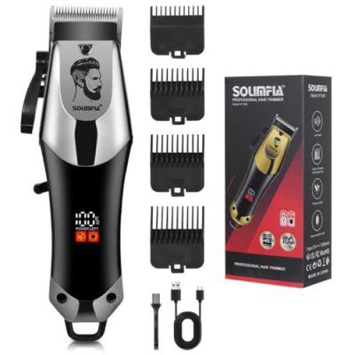 SOLIMPIA HT-689 Salon Series Professional Digital Display Cordless Hair Clipper Electric Hair Cutter Kit Wireless Hair Grooming Trimmers Set, Li-ion Battery 600mAh 120 minutes Runtime, Silver