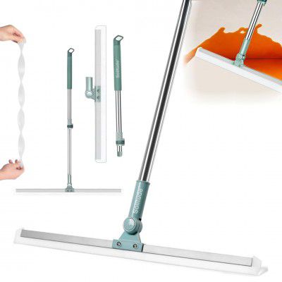 Solitude 50-Inch Rotating Floor Squeegee, Heavy Duty Bathroom Silicone Wiper with 180-Degree Swivel Head, Stainless Steel Extendable Handle, Easy Floor Cleaning Tool