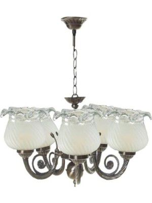 Somil Pendant Ceiling Hanging Lamp/Light of 5 Decorated Glass Shade in 1 Metal Fitting, White, 42 X 42 X 40 CM