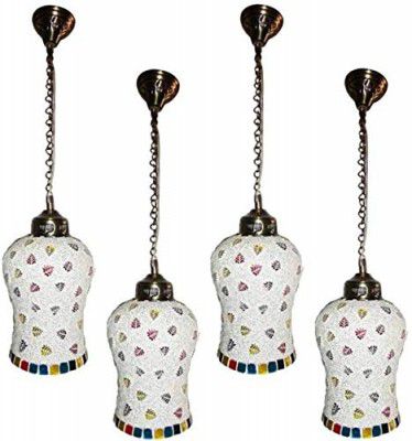 Somil Pendant Colourful Hanging Ceiling Lamp Light, Metal, Glass, Compatible with 5 to 60 Watt LED, (Set of 4)