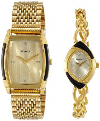 Sonata Analog Gold Dial Unisexs Watch-NL70808069YM01/NP70808069YM01