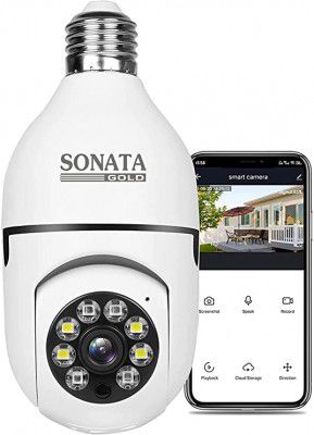 SONATA GOLD Series 1080p HD Bulb Light Wireless IP Camera,Fish Eye 360 Degree Panoramic Mini Lamp IR CCTV Home Security Camera (Cloud Camera) White