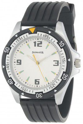 Sonata Men Synthetic White Dial Analog Watch -Nr7930Pp01, Band Color-Black