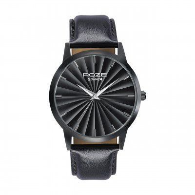 Sonata Poze Quartz Analog Black Dial Leather Strap Watch for Men