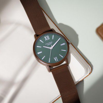 Sonata Poze Quartz Analog Green Dial Mesh Strap Watch for Men-SP70039KM04W