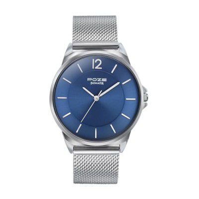Sonata Poze Quartz Blue Dial Silver Metal Strap for Men-SP70042SM02