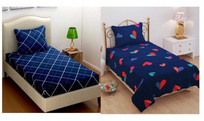 Soniasaa Prime Collection 199 TC Cotton-Blend Single Sized(90x60) Inch 2 Bedsheet with 2 Pillow Covers with Digital HD Print (Ace Dark Blue)